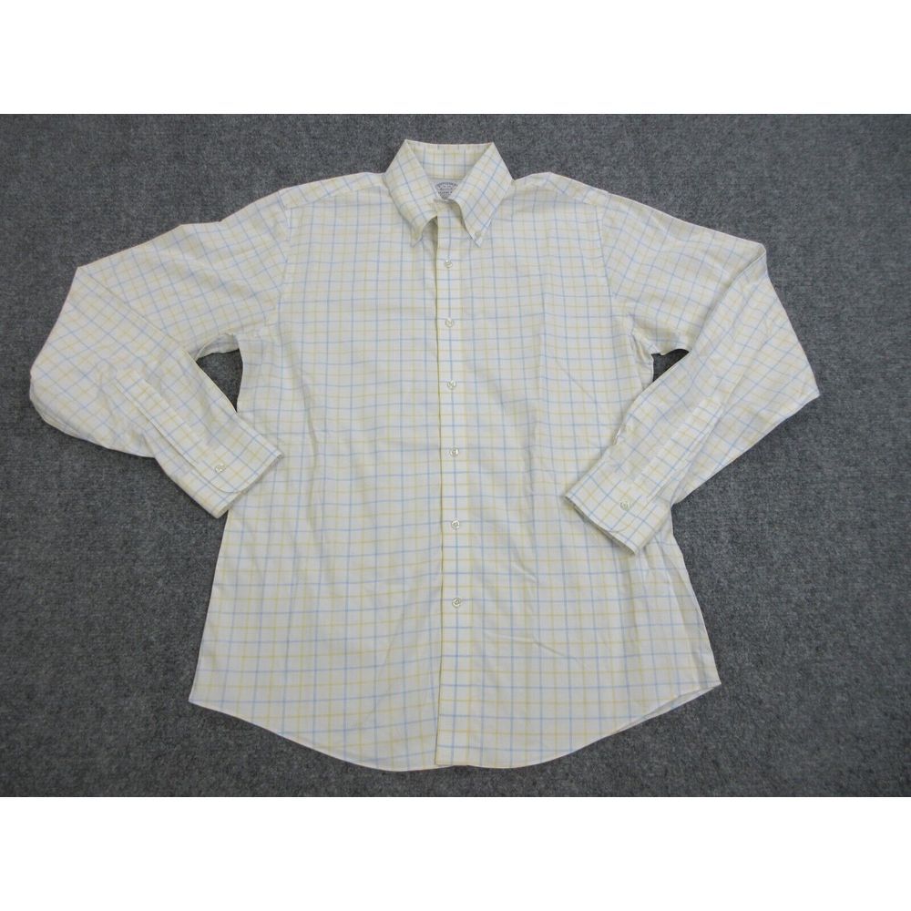Brooks Brothers Shirt Mens 15 White‎ Plaid Button Up Preppy Regent Stretch